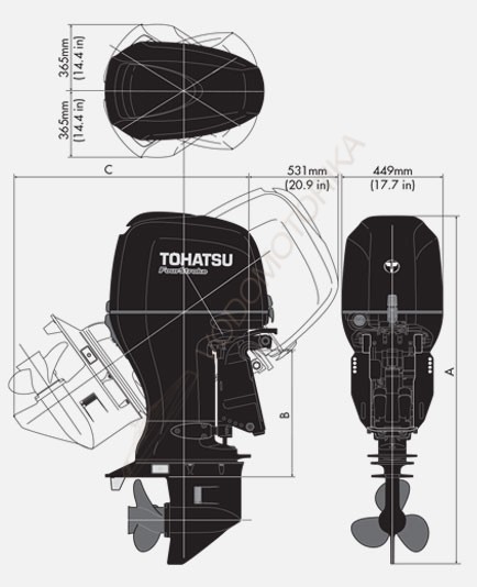 Лодочный мотор Tohatsu BFT90A LRTU 90 л.с. четырехтактный